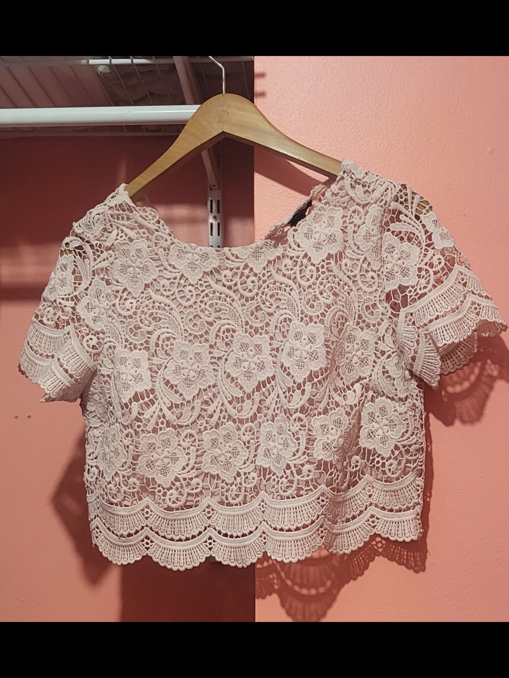 Forever 21 Blush Pink Floral Crochet Crop Top